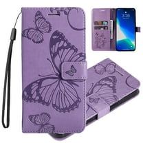 Feishell Compatible with iPhone 16 Wallet Case with Wrist Strap,for Men Women,Butterfly Embossed PU Leather Flip Stand Card Slots Protective Magnetic Flip Kickstand Phone Cover,Purple