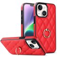 thumbnail image 1 of Feishell Cover Compatible with Apple iPhone 14 6.1 Inch,Fashion Diamond-shaped Texture PU Leather Shockproof Metal Finger Ring Holder Kickstand Lightweight Anti-Scratch Phone Case,Red, 1 of 8