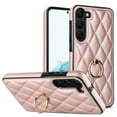 thumbnail image 1 of Feishell Cover Compatible with Samsung Galaxy S23 6.1 Inch,Fashion Diamond-shaped Texture PU Leather Shockproof Metal Finger Ring Holder Kickstand Lightweight Anti-Scratch Phone Case,Rosegold, 1 of 8