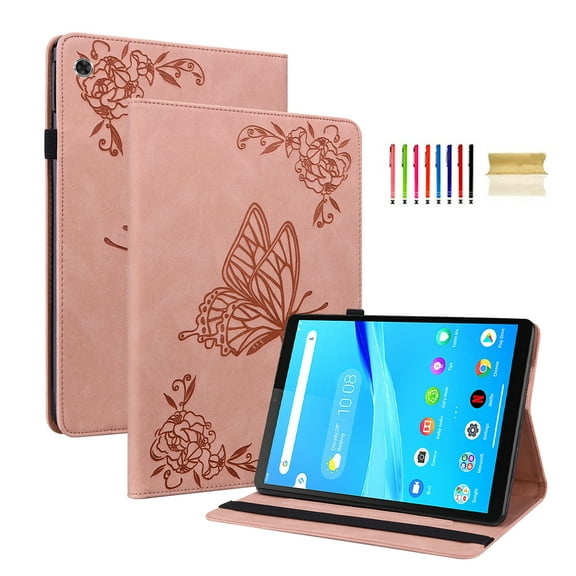 Feishell Cover for Lenovo Tab M8 (2019) TB-8505F/TB-8505X,Shockproof Butterfly & Flower Embossed Pattern PU Leather Folio Flip Card Slots Wallet Case Cover,Pink