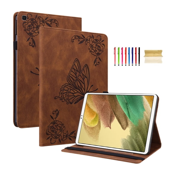 Feishell Cover for Samsung Galaxy Tab A7 Lite 8.7" SM-T220/T225 (2021),Shockproof Butterfly & Flower Embossed Pattern PU Leather Folio Flip Card Slots Wallet Case Cover,Brown