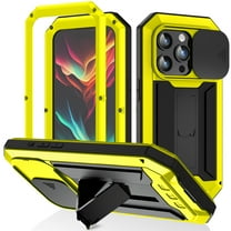 Feishell Cover for iPhone 15 Pro Case Heavy Dustproof Shockproof Dropproof Military Grade Rugged Durable Aluminum Metal Case with Kickstand Screen Protector Full Body Cover, Yellow