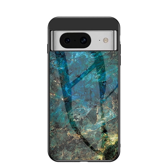 Feishell Creative Marble Pattern Tempered Glass Phone Case for Google Pixel 8A, for Women Men, Shockproof Anti-Scratch Ultra Thin Lightweight Protective Case for Google Pixel 8A,E
