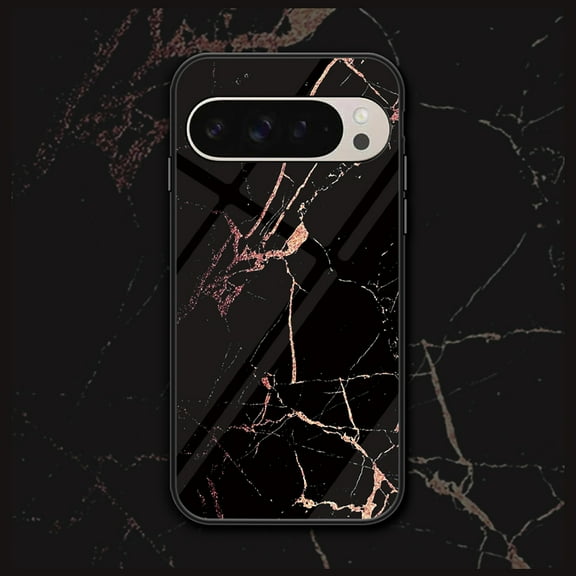 Feishell Creative Marble Pattern Tempered Glass Phone Case for Google Pixel 9 / 9 Pro, for Women Men, Shockproof Anti-Scratch Ultra Thin Lightweight Protective Case for Google Pixel 9 / 9 Pro,F