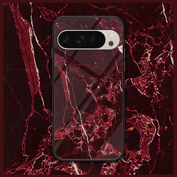 Feishell Creative Marble Pattern Tempered Glass Phone Case for Google Pixel 9 / 9 Pro, for Women Men, Shockproof Anti-Scratch Ultra Thin Lightweight Protective Case for Google Pixel 9 / 9 Pro,B