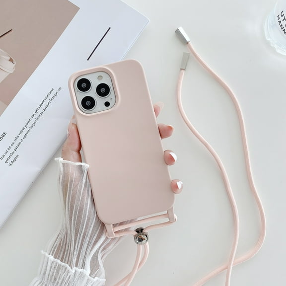 Feishell Crossbody Lanyard Case for iPhone 14 Pro Max,Adjustable Strap Shockproof Drop Protection Soft Flexible Silicone Cover Shockproof Protective Phone Case Cover for Women Men,Pink