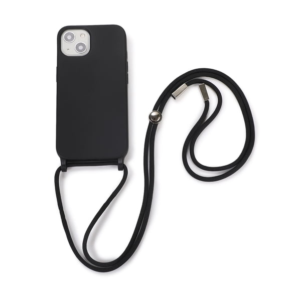 Feishell Crossbody Lanyard Case for iPhone 15,Adjustable Strap Shockproof Drop Protection Soft Flexible Silicone Cover Shockproof Protective Phone Case Cover for Women Men,Black
