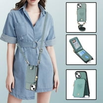 Feishell Crossbody Phone Case for Apple iPhone 14 Plus,Heart Pattern PU Leather Zipper Pocket & Card Slots Shockproof Kickstand Phone Case with Adjustable Shoulder Strap,Green