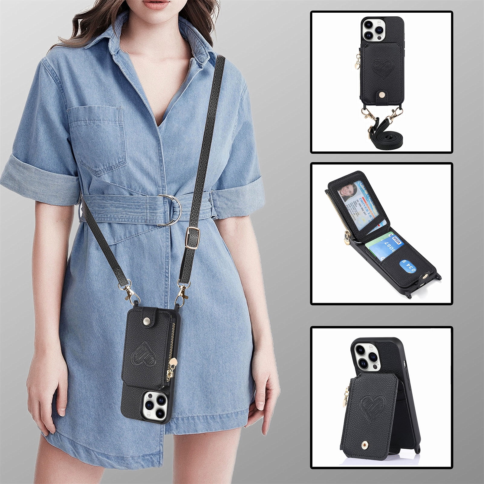 Feishell Crossbody Phone Case for Apple iPhone 15 Pro,Heart