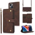 thumbnail image 1 of Feishell Crossbody Wallet Case for Apple iPhone 13 6.1 inch,for Women Men,Retro PU Leather Magnetic Button Flip Stand Credit Card Holder Phone Case with Adjustable Shoulder Strap,Brown, 1 of 13