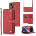 thumbnail image 1 of Feishell Crossbody Wallet Case for Apple iPhone 13 mini 5.4 inch,for Women Men,Retro PU Leather Magnetic Button Flip Stand Credit Card Holder Phone Case with Adjustable Shoulder Strap,Red, 1 of 11