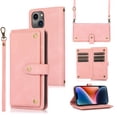 thumbnail image 1 of Feishell Crossbody Wallet Case for Apple iPhone 14 6.1 inch,for Women Men,Retro PU Leather Magnetic Button Flip Stand Credit Card Holder Phone Case with Adjustable Shoulder Strap,Pink, 1 of 13