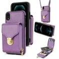 thumbnail image 1 of Feishell Crossbody Wallet Case for Apple iPhone XR,with Detachable Shoulder Strap,Premium PU Leather Metal Snap Zipper Pocket Credit Card Holder Kickstand Phone Case for Women Men,Purple, 1 of 10
