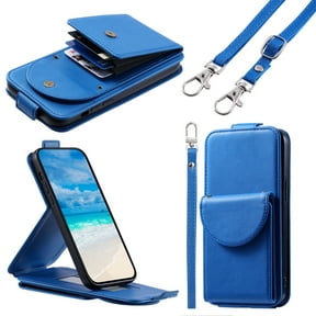 Feishell Crossbody Wallet Case for Samsung Galaxy A16 5G,Durable PU Leather Vertical Flip Kickstand Magnetic Button Credit Card Slots Handbag Phone Case with Wrist & Shoulder Strap,Blue