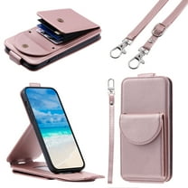 Feishell Crossbody Wallet Case for Samsung Galaxy S21 Plus,Durable PU Leather Vertical Flip Kickstand Magnetic Button Credit Card Slots Handbag Phone Case with Wrist & Shoulder Strap,Rosegold