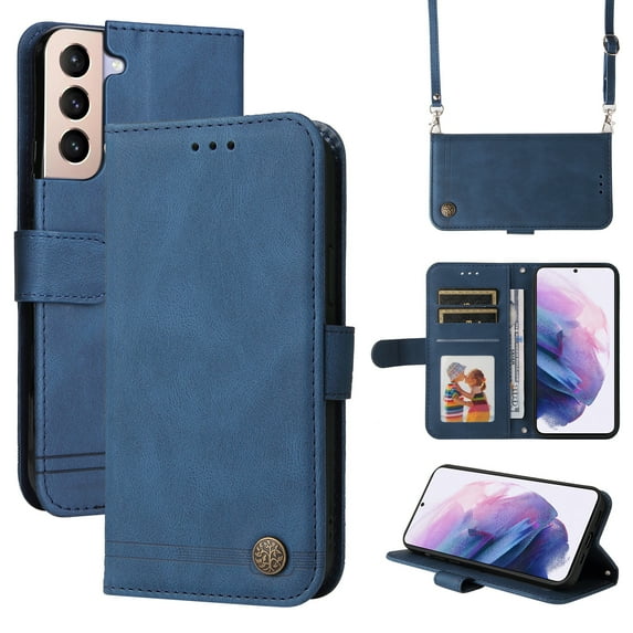 Feishell Crossbody Wallet Case for Samsung Galaxy S23 6.1 inch,Premium PU Leather Magnetic Clasp Flip Kickstand Credit Card Slots Shockproof Phone Case with Removable Shoulder Strap,Blue
