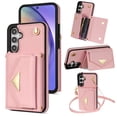 thumbnail image 1 of Feishell Crossbody Wallet Case for Samsung Galaxy S24 FE, PU Leather Lanyard Shoulder Strap Wallet Case with Card Holder, Shockproof Full Protection Flip Kickstand Phone Case, Pink, 1 of 10