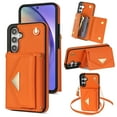 thumbnail image 1 of Feishell Crossbody Wallet Case for Samsung Galaxy S24 FE, PU Leather Lanyard Shoulder Strap Wallet Case with Card Holder, Shockproof Full Protection Flip Kickstand Phone Case, Orange, 1 of 10