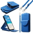 thumbnail image 1 of Feishell Crossbody Wallet Case for iPhone 11 Pro Max,Durable PU Leather Vertical Flip Kickstand Magnetic Button Credit Card Slots Handbag Phone Case with Wrist & Shoulder Strap,Blue, 1 of 13