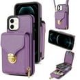 thumbnail image 1 of Feishell Crossbody Wallet Case for iPhone 12 Pro / iPhone 12,with Detachable Shoulder Strap,Premium PU Leather Metal Snap Zipper Pocket Credit Card Holder Kickstand Phone Case for Women Men,Purple, 1 of 1