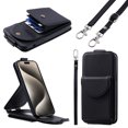 thumbnail image 1 of Feishell Crossbody Wallet Case for iPhone 13 Pro Max,Durable PU Leather Vertical Flip Kickstand Magnetic Button Credit Card Slots Handbag Phone Case with Wrist & Shoulder Strap,Black, 1 of 13