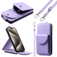 thumbnail image 1 of Feishell Crossbody Wallet Case for iPhone 13 Pro Max,Durable PU Leather Vertical Flip Kickstand Magnetic Button Credit Card Slots Handbag Phone Case with Wrist & Shoulder Strap,Purple, 1 of 13