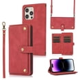 thumbnail image 1 of Feishell Crossbody Wallet Case for iPhone 14 Pro 6.1 inch,for Women Men,Retro PU Leather Magnetic Button Flip Stand Credit Card Holder Phone Case with Adjustable Shoulder Strap,Red, 1 of 16