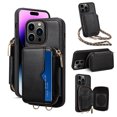 thumbnail image 1 of Feishell Crossbody Wallet Case for iPhone 14 Pro Max (6.7 inch),Zipper Pocket Case with Card Holder,Premium PU Leather Purse Back Kickstand Phone Case with Detachable Shoulder Strap,Black, 1 of 15