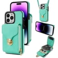 thumbnail image 1 of Feishell Crossbody Wallet Case for iPhone 15 Pro Max,with Detachable Shoulder Strap,Premium PU Leather Metal Snap Zipper Pocket Credit Card Holder Kickstand Phone Case for Women Men,Mint, 1 of 8