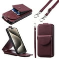 thumbnail image 1 of Feishell Crossbody Wallet Case for iPhone 16 Pro,Durable PU Leather Vertical Flip Kickstand Magnetic Button Credit Card Slots Handbag Phone Case with Wrist & Shoulder Strap,Winered, 1 of 13