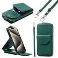 thumbnail image 1 of Feishell Crossbody Wallet Case for iPhone 16 Pro,Durable PU Leather Vertical Flip Kickstand Magnetic Button Credit Card Slots Handbag Phone Case with Wrist & Shoulder Strap,Green, 1 of 13