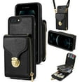 thumbnail image 1 of Feishell Crossbody Wallet Case for iPhone 8 Plus/iPhone 7 Plus,with Detachable Shoulder Strap,Premium PU Leather Metal Snap Zipper Pocket Credit Card Holder Kickstand Phone Case for Women Men,Black, 1 of 10