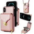 thumbnail image 1 of Feishell Crossbody Wallet Case for iPhone XS/iPhone X,with Detachable Shoulder Strap,Premium PU Leather Metal Snap Zipper Pocket Credit Card Holder Kickstand Phone Case for Women Men,Rosegold, 1 of 10