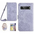thumbnail image 1 of Feishell Crossbody Wallet Cover for Google Pixel 7 Pro,Flower & Butterfly Embossed Pattern PU Leather Magnetic Flip Stand Card Slots Shockproof Phone Case with Shoulder & Wrist Strap,Lightpurple, 1 of 13
