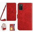 thumbnail image 1 of Feishell Crossbody Wallet Cover for Samsung Galaxy A03s,Flower & Butterfly Embossed Pattern PU Leather Magnetic Flip Stand Card Slots Shockproof Phone Case with Shoulder & Wrist Strap,Red, 1 of 11