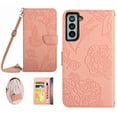 thumbnail image 1 of Feishell Crossbody Wallet Cover for Samsung Galaxy S22,Flower & Butterfly Embossed Pattern PU Leather Magnetic Flip Stand Card Slots Shockproof Phone Case with Shoulder & Wrist Strap,Pink, 1 of 13