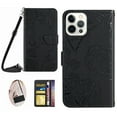 thumbnail image 1 of Feishell Crossbody Wallet Cover for iPhone 14 Pro,Flower & Butterfly Embossed Pattern PU Leather Magnetic Flip Stand Card Slots Shockproof Phone Case with Shoulder & Wrist Strap,Black, 1 of 13