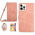 thumbnail image 1 of Feishell Crossbody Wallet Cover for iPhone 14 Pro Max,Flower & Butterfly Embossed Pattern PU Leather Magnetic Flip Stand Card Slots Shockproof Phone Case with Shoulder & Wrist Strap,Pink, 1 of 13