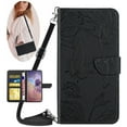 thumbnail image 1 of Feishell Crossbody Wallet Cover for iPhone 16 Plus,Flower & Butterfly Embossed Pattern PU Leather Magnetic Flip Stand Card Slots Shockproof Phone Case with Shoulder & Wrist Strap,Black, 1 of 12