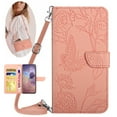 thumbnail image 1 of Feishell Crossbody Wallet Cover for iPhone 16 Plus,Flower & Butterfly Embossed Pattern PU Leather Magnetic Flip Stand Card Slots Shockproof Phone Case with Shoulder & Wrist Strap,Pink, 1 of 12