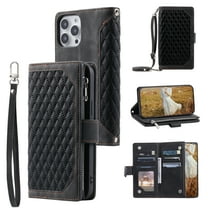 Feishell Crossbody Wallet Phone Case for Apple iPhone 13 Pro Max,Luxury PU Leather Magnetic Buckle Zipper Pocket Card Slots Flip Stand Protective Cover with Hand Strap & Shoulder Strap,Black