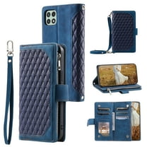 Feishell Crossbody Wallet Phone Case for Samsung Galaxy A12 5G,Luxury PU Leather Magnetic Buckle Zipper Pocket Card Slots Flip Stand Protective Cover with Hand Strap & Shoulder Strap,Blue