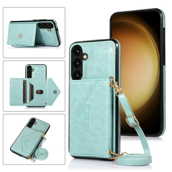 Feishell Crossbody Wallet Phone Case for Samsung Galaxy A56 5G with Removable Shoulder Strap,for Women Girls,Magnetic Clasp Credit Card Slots PU Leather Kickstand Shockproof Phone Case,Mint