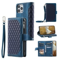 Feishell Crossbody Wallet Phone Case for iPhone 14 Pro Max,Luxury PU Leather Magnetic Buckle Zipper Pocket Card Slots Shockproof Flip Stand Protective Cover with Hand Strap & Shoulder Strap,Blue