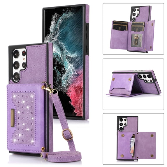 Feishell Crossbody Wallet Women Case for Samsung S20 Ultra, Credit Card Holder Phone Case with Strap,PU Leather Purse with Lanyard Bling Flip Cover for Samsung Galaxy S20 Ultra, Purple