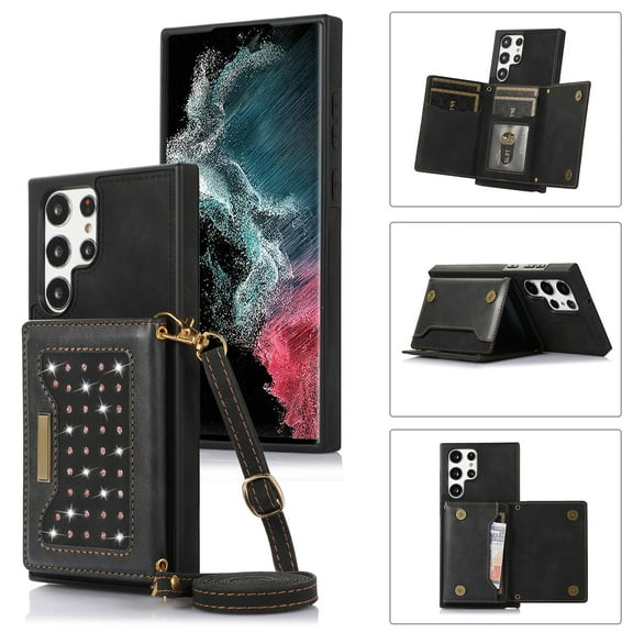 Feishell Crossbody Wallet Women Case for Samsung S20 Ultra, Credit Card Holder Phone Case with Strap,PU Leather Purse with Lanyard Bling Flip Cover for Samsung Galaxy S20 Ultra, Black