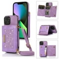 thumbnail image 1 of Feishell Crossbody Wallet Women Case for iPhone 13 mini,[RFID Blocking] Credit Card Holder Phone Case with Strap,PU Leather Purse with Lanyard Bling Flip Cover For iPhone 13 mini, Purple, 1 of 10