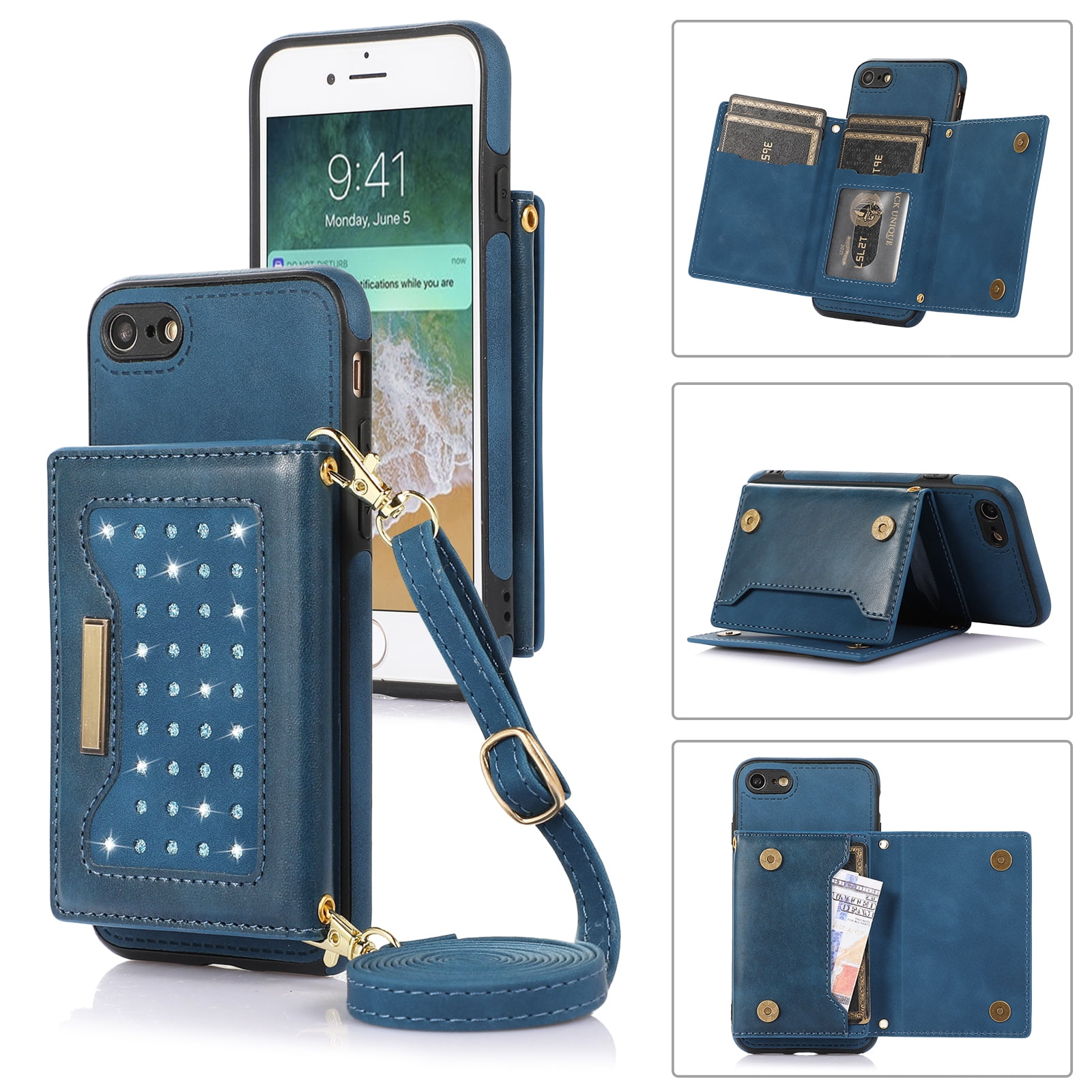 HABITU iPhone 6/7/8/SE - Selene Crossbody Wallet Case - Black Vegan Leather  Wallet Crossbody Bag with Mirror, Card Slots & 2 in 1 Removable Magnetic  Case - Sam's Club