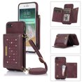 thumbnail image 1 of Feishell Crossbody Wallet Women Case for iPhone 7, iPhone 8, iPhone SE 2020,[RFID Blocking] Credit Card Holder Phone Case with Strap,PU Leather Purse with Lanyard Bling Flip Cover, Wine Red, 1 of 10