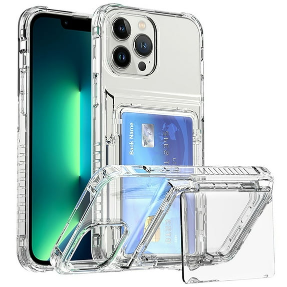 Feishell Crystal Clear Wallet Case for iPhone 14 Plus Case with Credit Card Holder & Kickstand, Shockproof Transparent Anti-yellowing Hard PC Back & Soft TPU Edge Non-slip Phone Case,Clear
